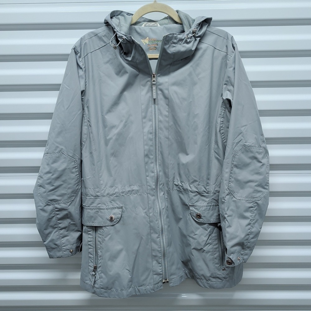 Natural Reflections Rain Jacket Size XL Womens Gray Hooded Utility Windbreaker
